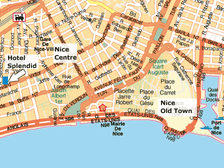 Hotel Splendid, Nice France - map