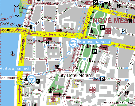 City Hotel Moran, Praha 2 Czech Republic - map